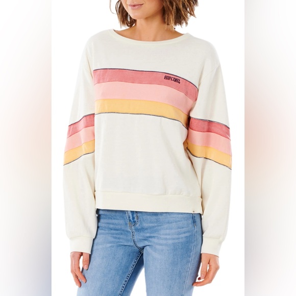 Rip curl color block pullover crew Size Small cream/multicolor - Picture 1 of 3
